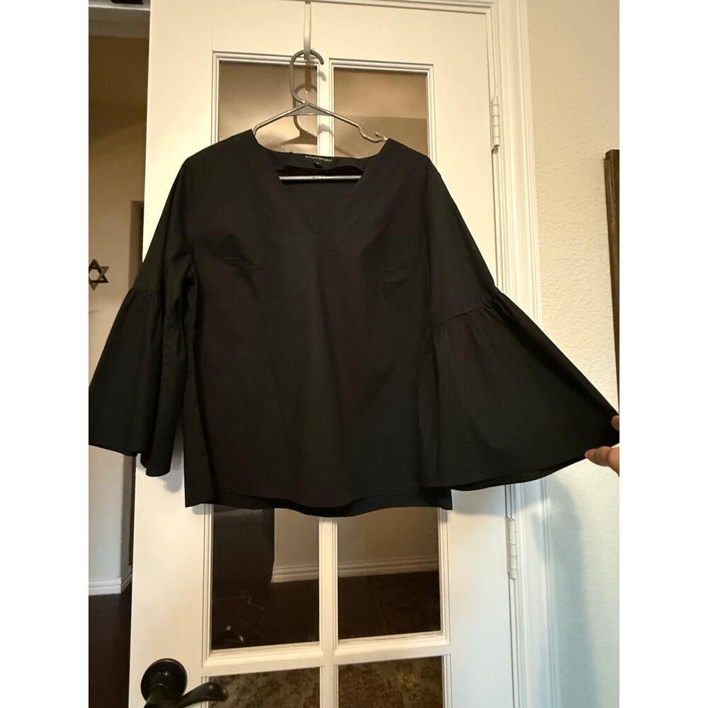 Banana Republic Black Bell Sleeve Blouse Medium V-Neck Chic Minimalist
